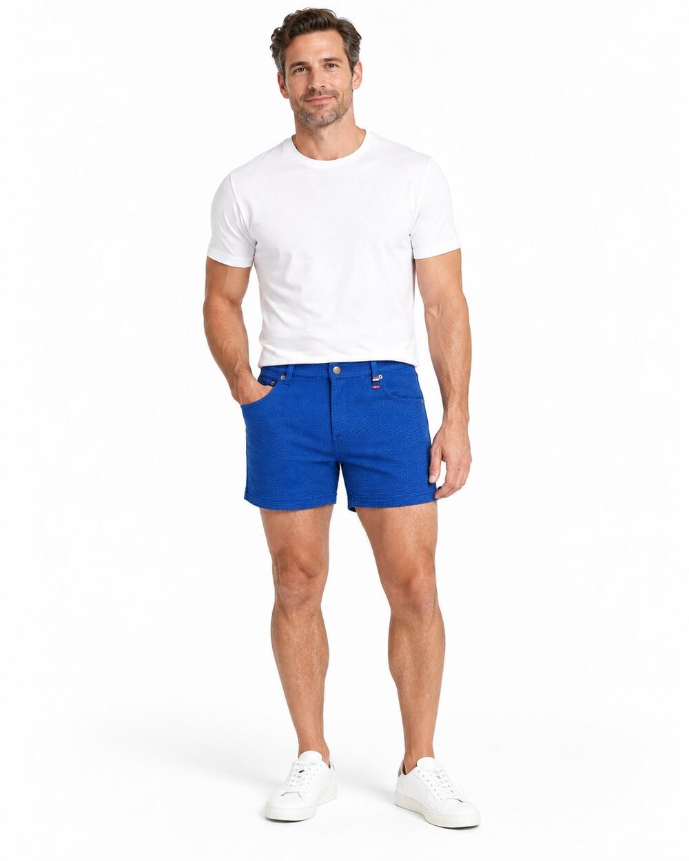 Andrew Christian Men’s 34 Blue Microdot Shorts 4" Inseam Stretch